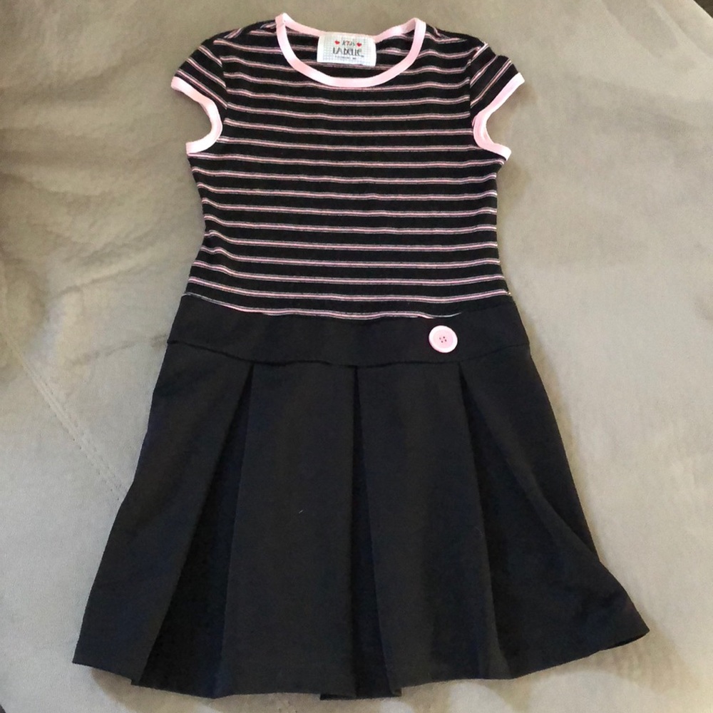 Kids by Labelle Dress‎ Girls Black Pink Striped Tag Cut